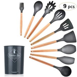 Classic 9 pcs Silicone Kitchen Utensil Set BPA Free Non Toxic Cooking Utensils Wooden Handle with Storage Box kitchen Tools