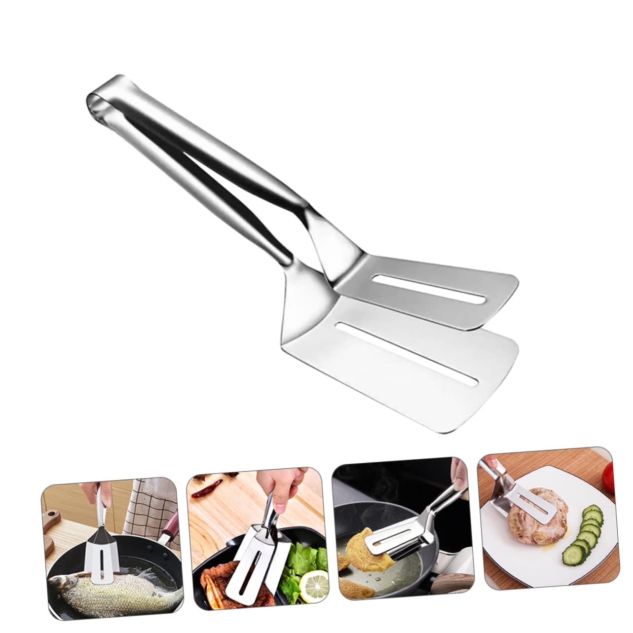 FUNOMOCYA 1pc Stainless Steel Spatula Clip chinese wok spatula Stainless Steel Food Tongs Pancake Shovel steak tongs bread tongs spatulas for nonstick cookware Kitchen Gadget fried Noodle
