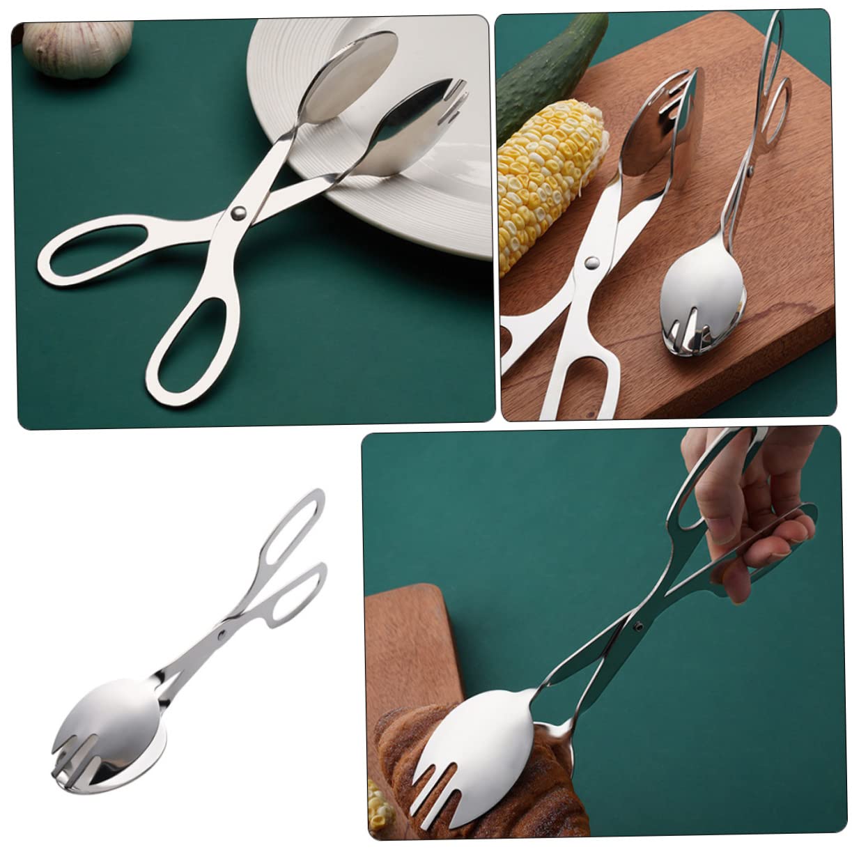 RUNROTOO Salad Holder Salad Tongs Scissor Buffet Salad Tong Catering Serving Tongs Salad Tongs for Serving Salad Tongs Metal Buffet Serving Tongs Food Clip Stainless Steel Mini Cutlery Rack