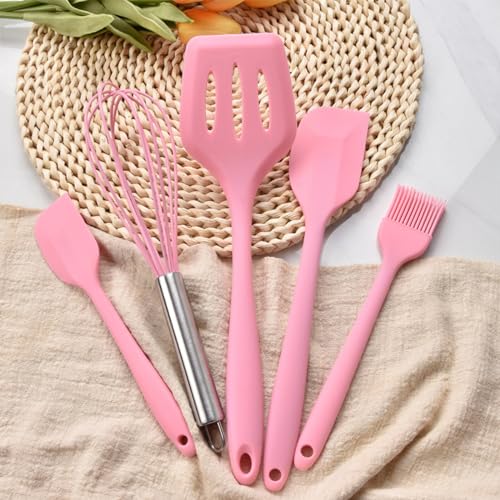 Rehomy- 5pcs Kitchen Cooking Utensils Set BPA Free Heat Resistant Kitchen Utensils Slotted Turner Spatulas Brush Whisk for Kitchen Cooking Baking