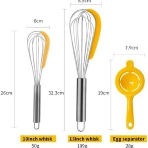 SIAM'S Stainless steel whisk set 3 PCS,Wire Whisk, Egg whisk, Kitchen Cooking Utensils for Blending, Whisking, Stirring (3 PIECES)