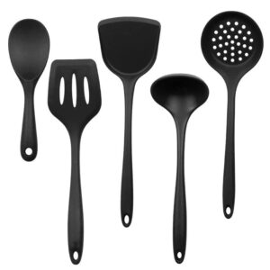 heat resistant kitchen utensils, silicone cooking gadget set, bpa-free, non-stick, solid slotted spatula, mixing spoon and soup spoon, silicone spatula for non-stick pans (black)