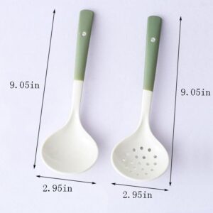 Ceramic Soup Ladle Spoon Set Of 2,Hot Pot Accessories Kit Soup Ladle Skimmer Spoon Slotted Cooking Utensil For Cooking Stirring (Green)