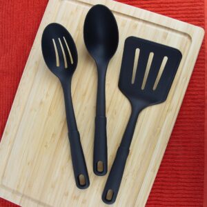 Mainstays 3-Piece Kitchen Utensil Set, Slotted Spatula, Slotted Spoon and Solid Spoon, Black, Nylon