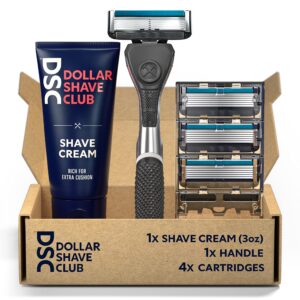 dollar shave club | diamond grip club razor handle, 6-blade club razor cartridges, shave cream with aloe and coconut oil, easy to grip handle, shaving kit, value bundle, 6 piece set