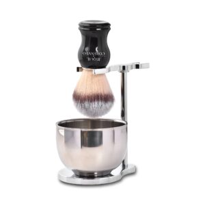 shaving set for men, 3 in 1 grooming set includes shaving brush, shaving bowl, razor & brush stand