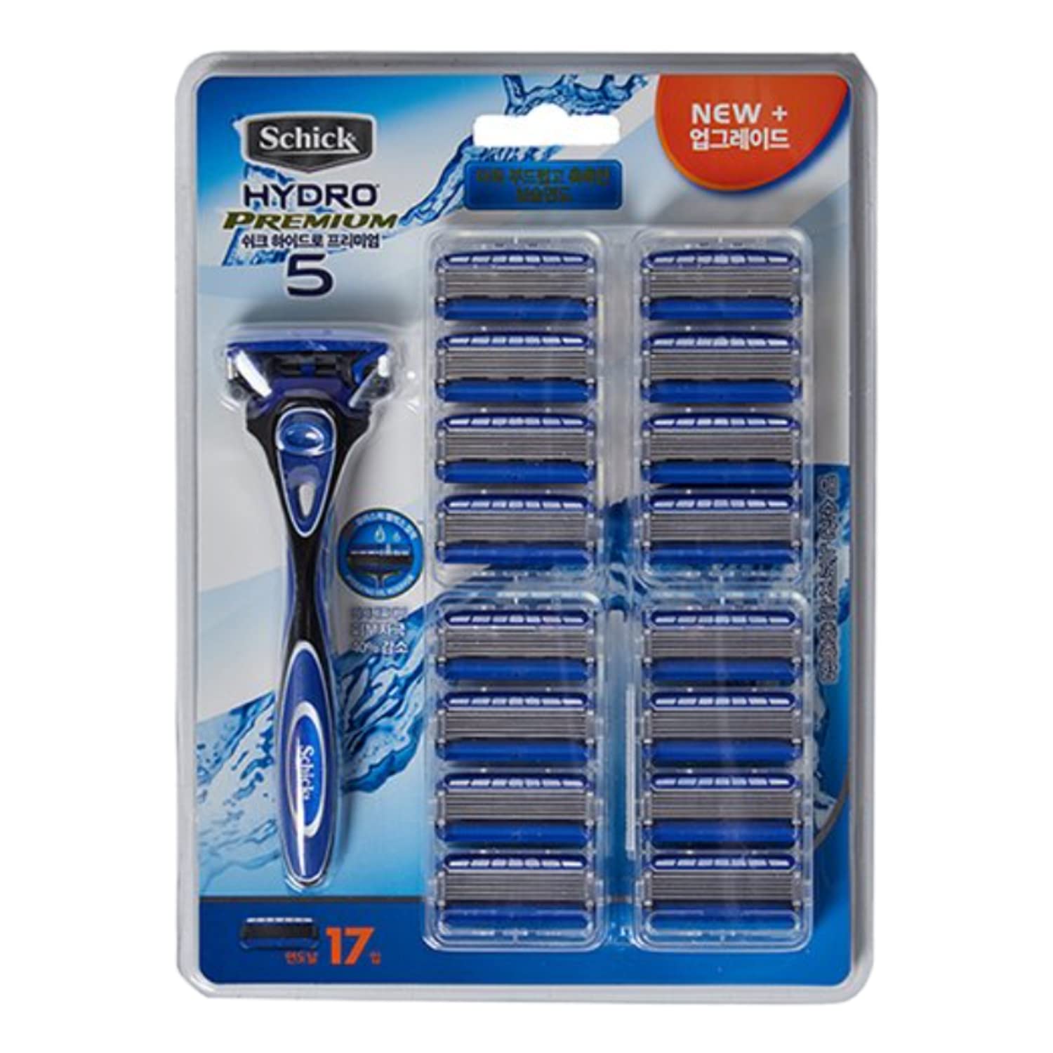 Schick Newly Improved Hydro Premium 5 Men's 5 Blade Razor Set with 1 Handle and 17 Blades Equipped with Moisture Gel Reservoir - 40% decrease of Skin Irritation - Good for Wet Shaving