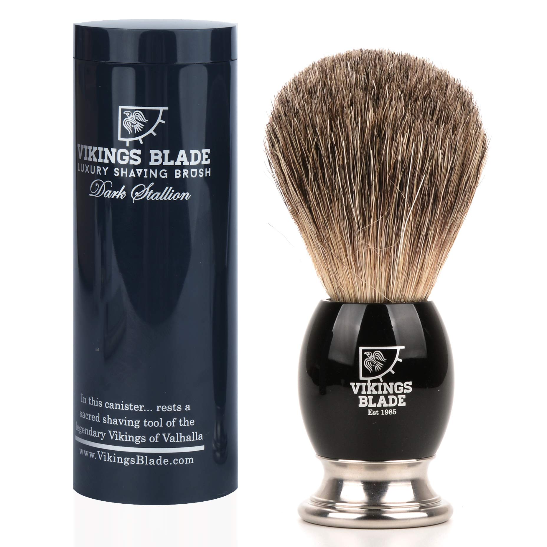 Luxury Shaving Brush for Men by VIKINGS BLADE, Ultra Heavy Acrylic & 316L Steel Handle, Super Strong Knot Backbone, Minimal Shedding, Fast Lather, Extremely Smooth & Plush on Skin (Dark Stallion)