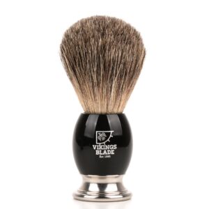 Luxury Shaving Brush for Men by VIKINGS BLADE, Ultra Heavy Acrylic & 316L Steel Handle, Super Strong Knot Backbone, Minimal Shedding, Fast Lather, Extremely Smooth & Plush on Skin (Dark Stallion)