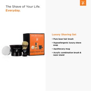 Van Der Hagen® Luxury Shaving Set - Total Men's Wet Shaving Kit w/Boar Bristle Brush, Scented Luxury Soap, Stand and Apothecary Mug