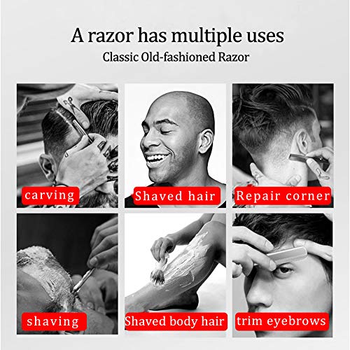 Professional Straight Edge Razor with 20 Stainless steel Blades Barber Straight Razor Close Shaving Men's Manual Shaver Aluminum handle Straight Razor Blades portable Straight Razor Kit(TKL-B)