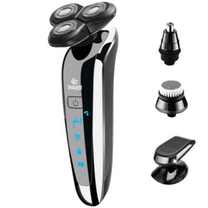 Electric Razor for Men, Wet Dry IPX7 Waterproof, 4 in 1 Rotary Shavers Beard Nose Mustache Trimmer Face Cleaning Brush