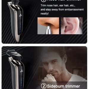 Electric Razor for Men, Wet Dry IPX7 Waterproof, 4 in 1 Rotary Shavers Beard Nose Mustache Trimmer Face Cleaning Brush