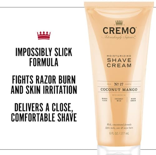 Cremo Coconut Mango Moisturizing Shave Cream, Astonishingly Superior Ultra-Slick Shaving Cream for Women Fights Nicks, Cuts and Razor Burn, 6 Fl Oz (Pack of 2)