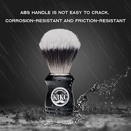 KIKC Hand Crafted Shaving Brush for Vegans, Synthetic Hair Bristle for Wet Shave, Comfortable ABS Handle Black Color, Best Gift for Bearded Man