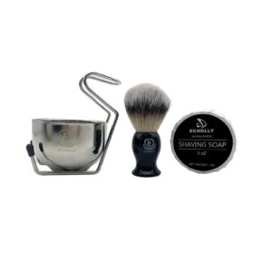 Luxury 4pcs Shaving Brush Kit for Men by Echolly-4 in 1 Shaving Brush Set Mens Shaving Soap Brush Set-Includes Shaving Bowl,Shave Soap,Stand,Shave Brush-Perfect Gifts for Men,Fathers