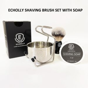 Luxury 4pcs Shaving Brush Kit for Men by Echolly-4 in 1 Shaving Brush Set Mens Shaving Soap Brush Set-Includes Shaving Bowl,Shave Soap,Stand,Shave Brush-Perfect Gifts for Men,Fathers