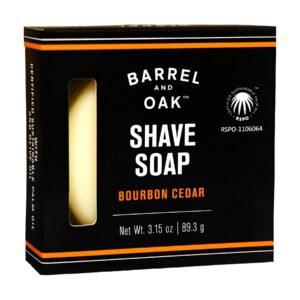 Barrel and Oak - Classic Shave Soap, Men's Shaving Soap, Conditioning Shave Soap, Cleanses & Moisturizes, Rich Lather for Traditional Wet Shave, Certified Sustainable Palm Oil (Bourbon Cedar, 3.15 oz)