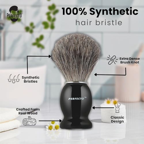 Perfecto Synthetic Bristles Shaving Brush For Men, Engineered for The Best Shave of Your Life. Shaving Brush - Shave Brush for Wet Shave for Safety Razor - Barbers Accessories, Gift For Him