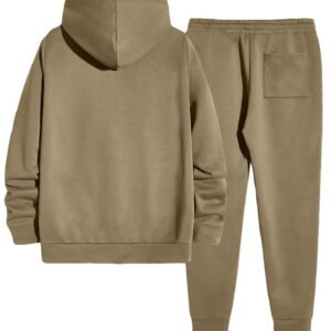 JMIERR Track Suits for Men Set 2 Piece Airport Outfits Long Sleeve Drawstring Hoodies Sweatshirts & Joggers Sweatpants with Pockets, Fall Tracksuit Sweatsuits Matching Lounge Sets, Medium, Khaki