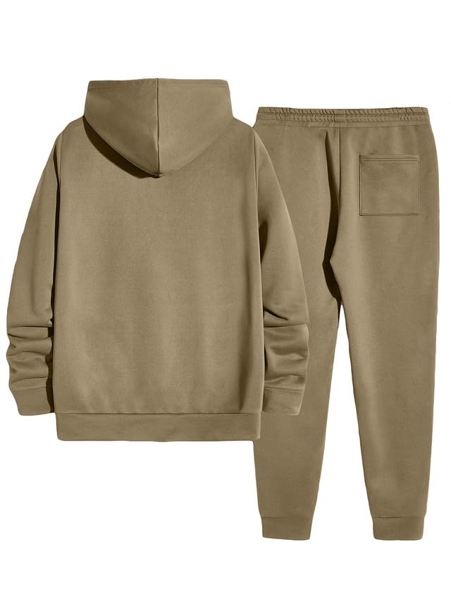 JMIERR Track Suits for Men Set 2 Piece Airport Outfits Long Sleeve Drawstring Hoodies Sweatshirts & Joggers Sweatpants with Pockets, Fall Tracksuit Sweatsuits Matching Lounge Sets, Medium, Khaki