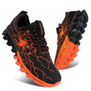 Boys Girls Running Tennis Shoes Kids Sneakers Non Slip Breathable Strap Athletic Sports Shoes Black Orange 4 Big Kid