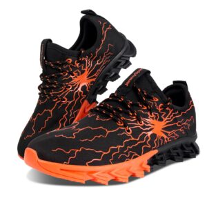 Boys Girls Running Tennis Shoes Kids Sneakers Non Slip Breathable Strap Athletic Sports Shoes Black Orange 4 Big Kid