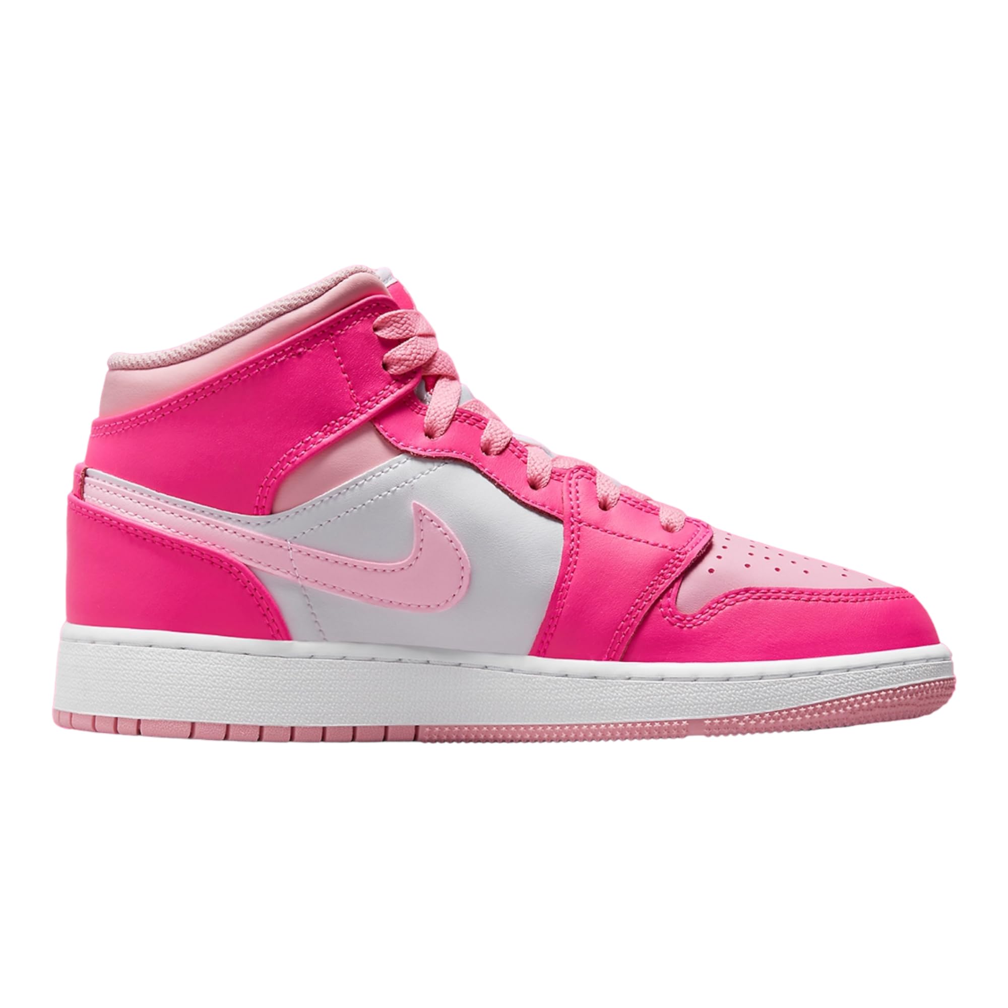 Jordan Boy's Air 1 Mid (Big Kid) White/Medium Soft Pink/Fierce Pink 6 Big Kid M