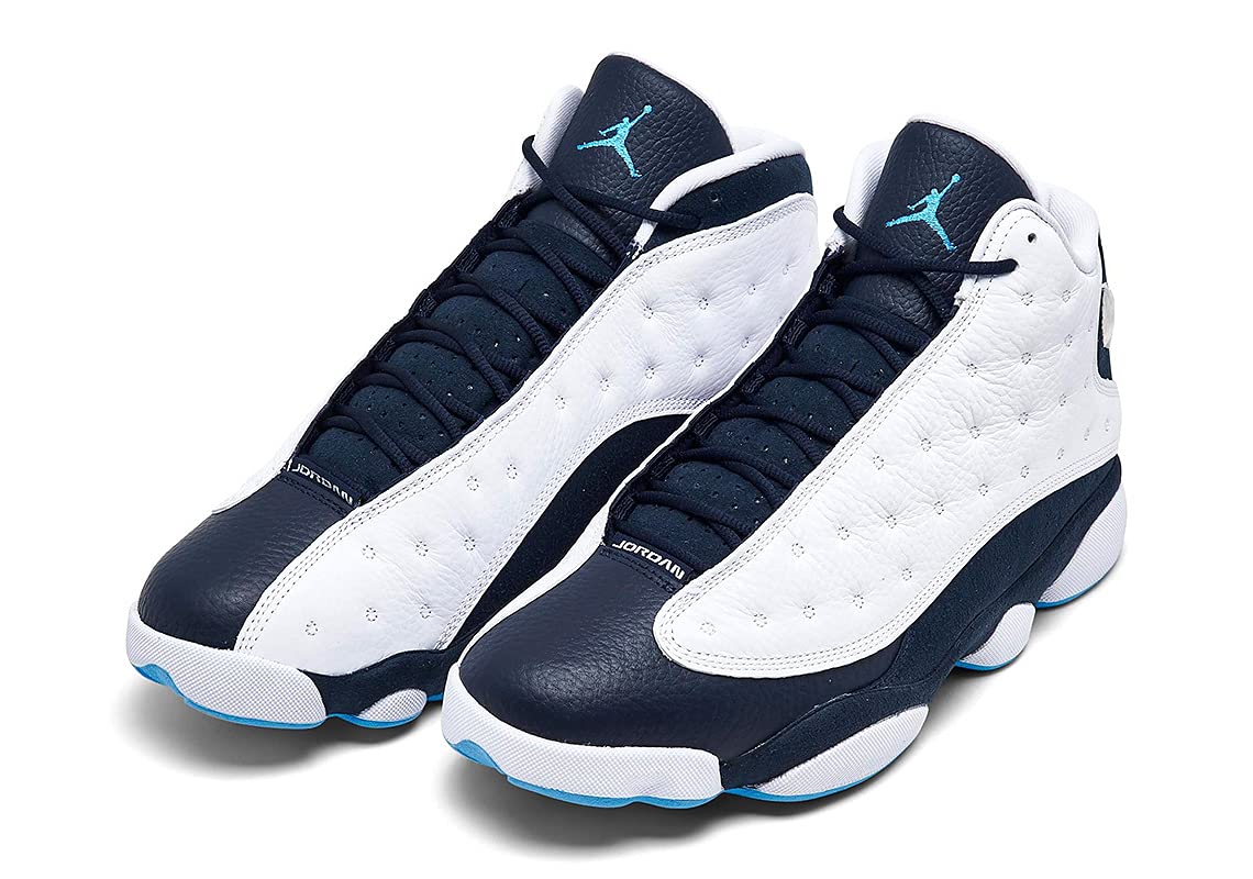 Nike Jordan Mens Air Jordan 13 Retro 414571 144 Obsidian - Size 10.5,White/Dark Powder Blue-multi