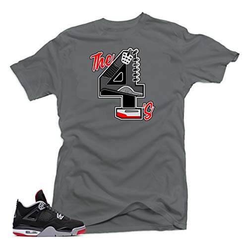 SNELOS Tee Shirt Match Jordan 4 Bred Sneakers The 4's Grey Tee (M)