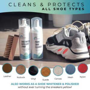 EZSolution Shoe Cleaner Kit, 2-in-1 Sneaker Foam Cleaning Solution & Stain Repellent Protection Spray Guard for Suede, Nubuck, Leather and Fabric Shoes, Eco-Friendly Sneaker Cleaning Set