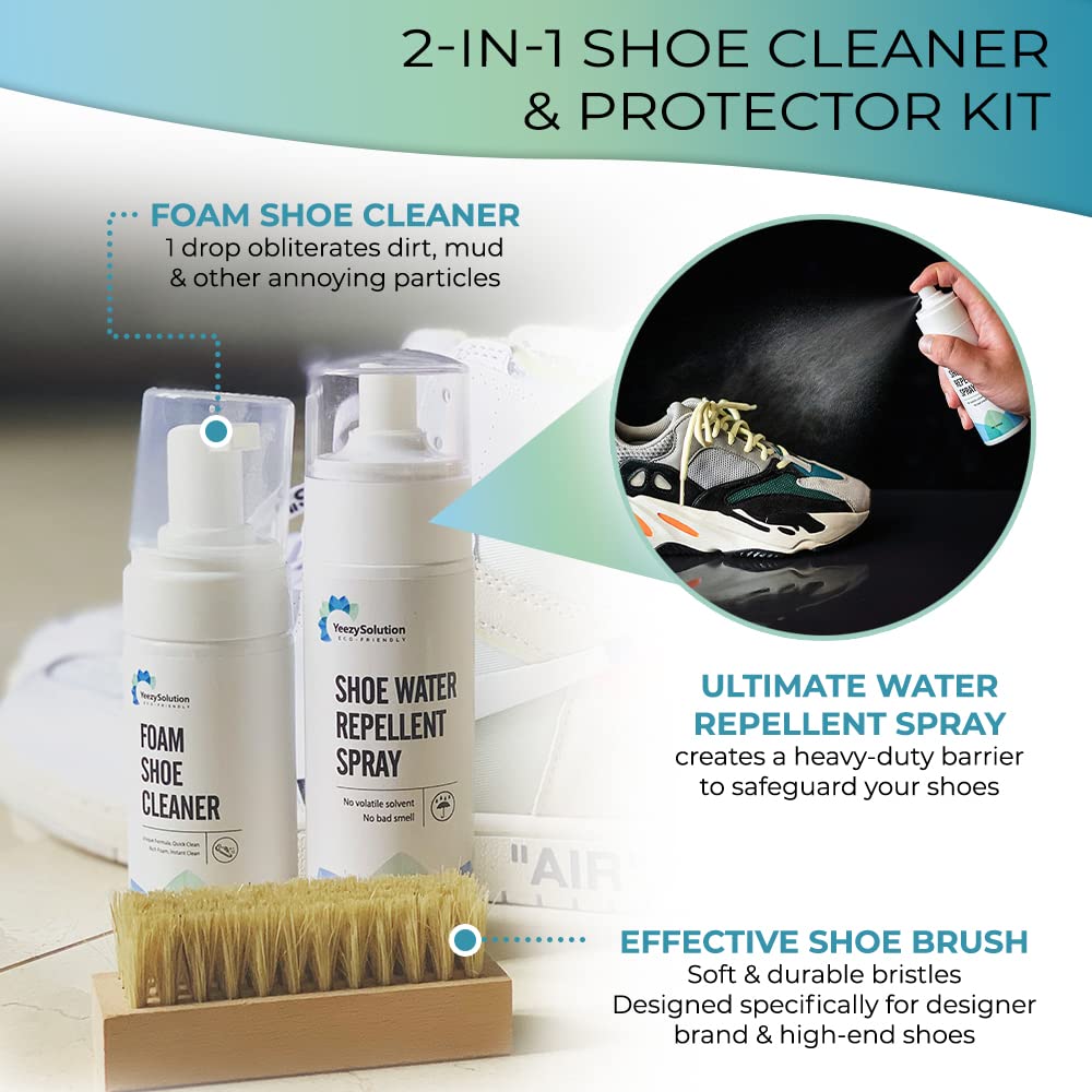 EZSolution Shoe Cleaner Kit, 2-in-1 Sneaker Foam Cleaning Solution & Stain Repellent Protection Spray Guard for Suede, Nubuck, Leather and Fabric Shoes, Eco-Friendly Sneaker Cleaning Set