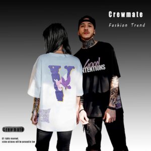 Crewmate Men’s T-Shirt Fashion Big V Letter Printed Shirt Casual Couple Hip Hop Short Sleeve Crystal Diamond T-Shirt