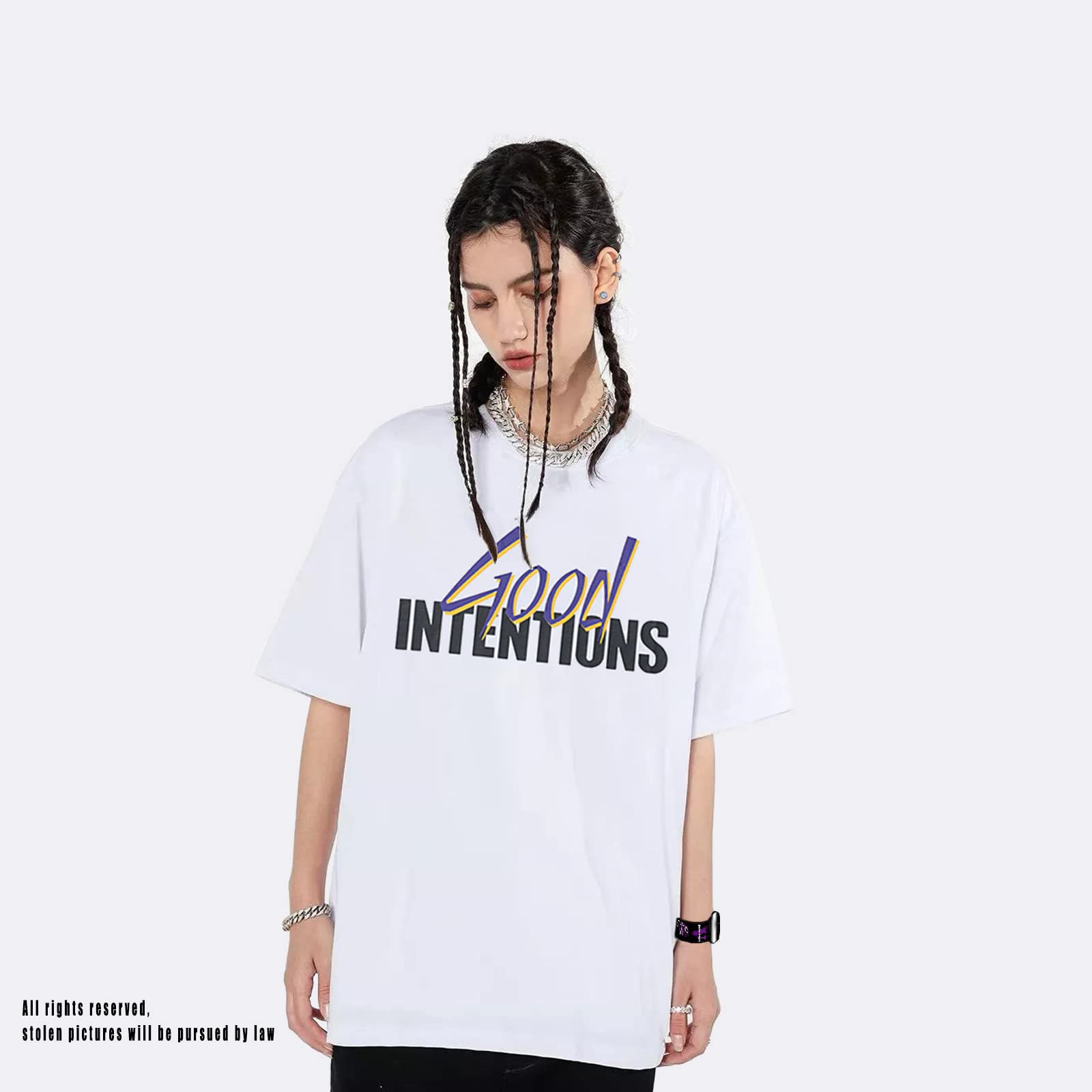 Crewmate Men’s T-Shirt Fashion Big V Letter Printed Shirt Casual Couple Hip Hop Short Sleeve Crystal Diamond T-Shirt