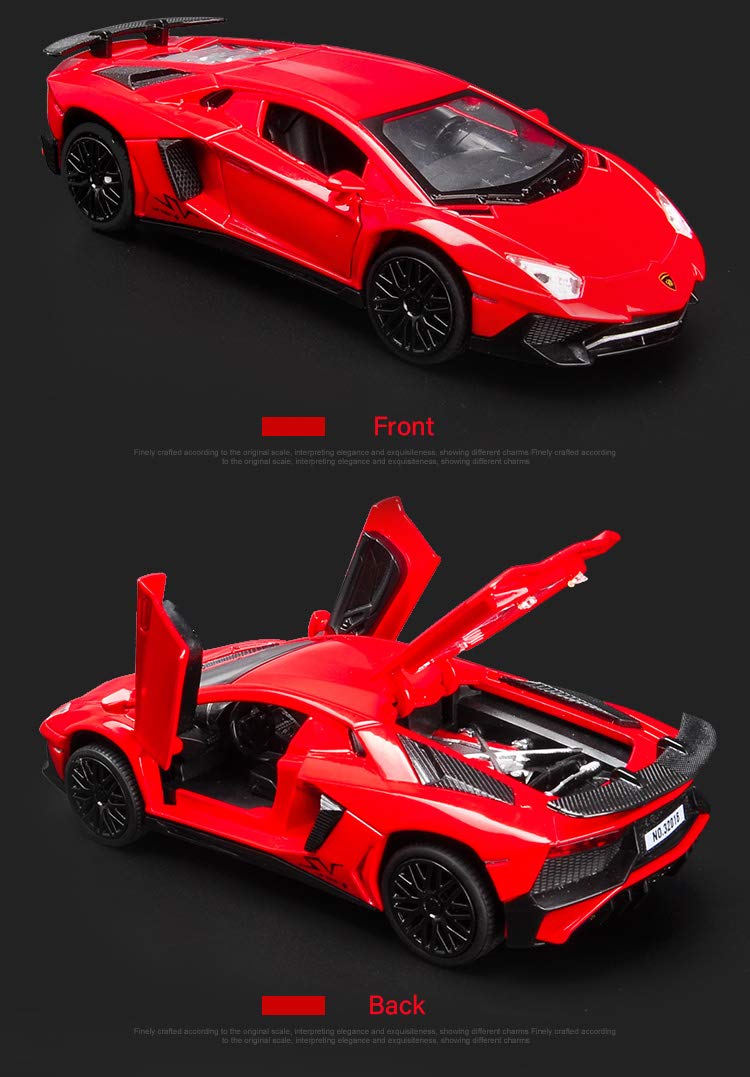 Alloy Collectible Red Lamborghini Car Toy Pull Back Vehicles Diecast Cars Model with Light & Sound