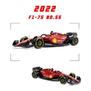 HTLNUZD Bburago 1:43 Latest 2022 F1-75#55 Carlos Sainz 1/43 Alloy Racing F1-75#55 Luxury Formula One Static Die Cast Vehicles Collectible Car Model Collection Gifts (Standard F1-75#55)