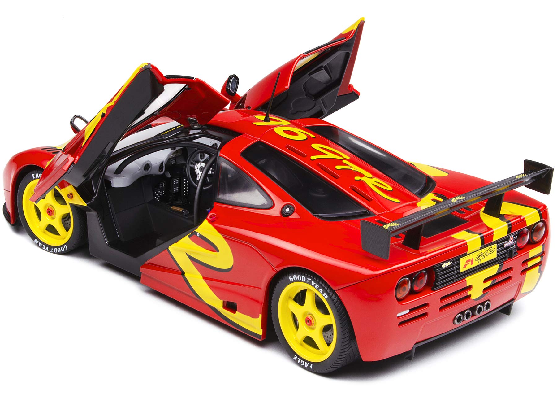 1996 McLaren F1 GTR Short Tail Launch Livery Red with Yellow Graphics 1/18 Diecast Model Car by Solido S1804102