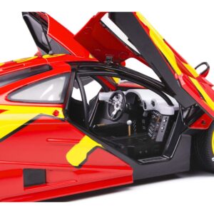 1996 McLaren F1 GTR Short Tail Launch Livery Red with Yellow Graphics 1/18 Diecast Model Car by Solido S1804102