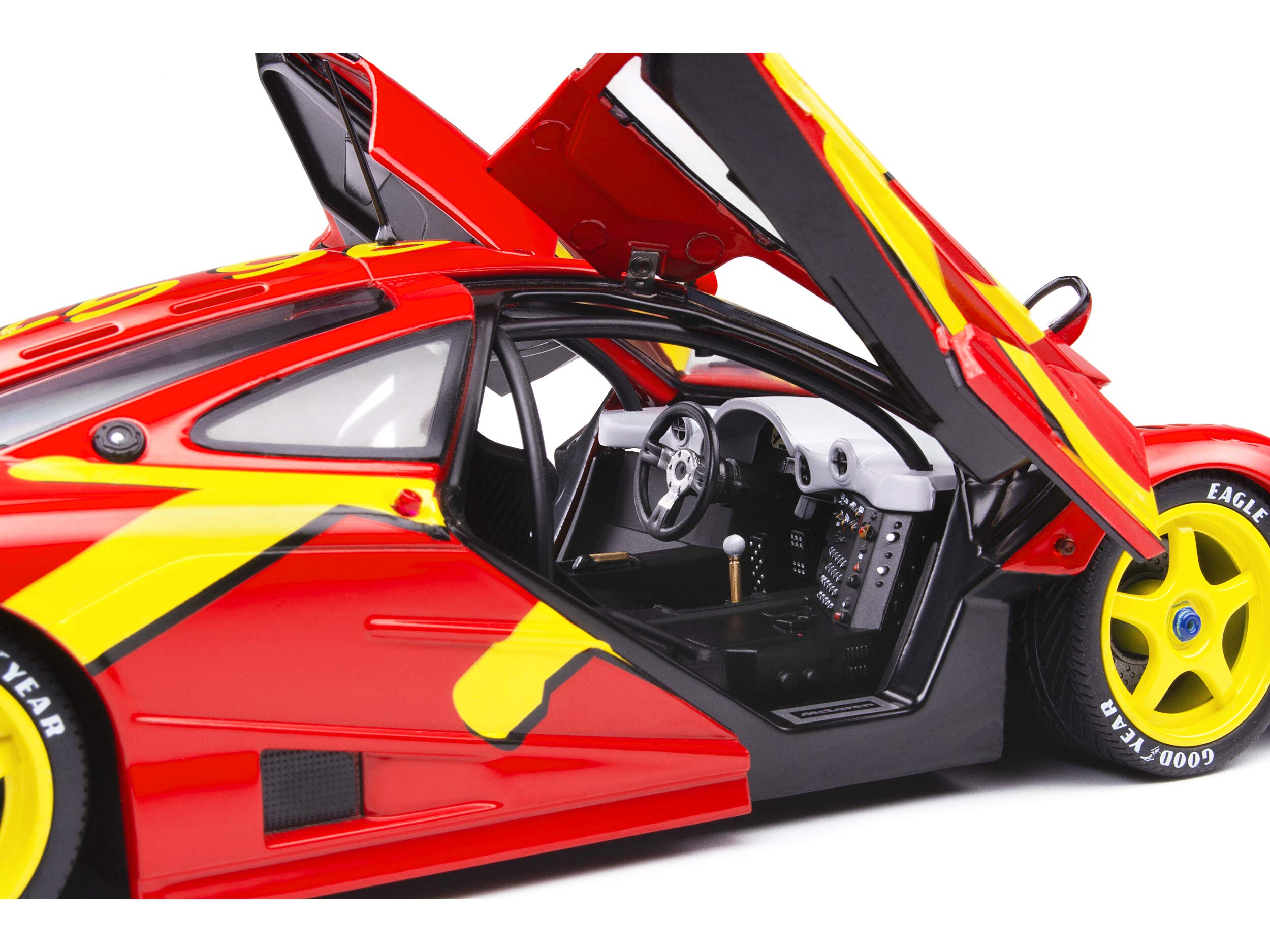 1996 McLaren F1 GTR Short Tail Launch Livery Red with Yellow Graphics 1/18 Diecast Model Car by Solido S1804102