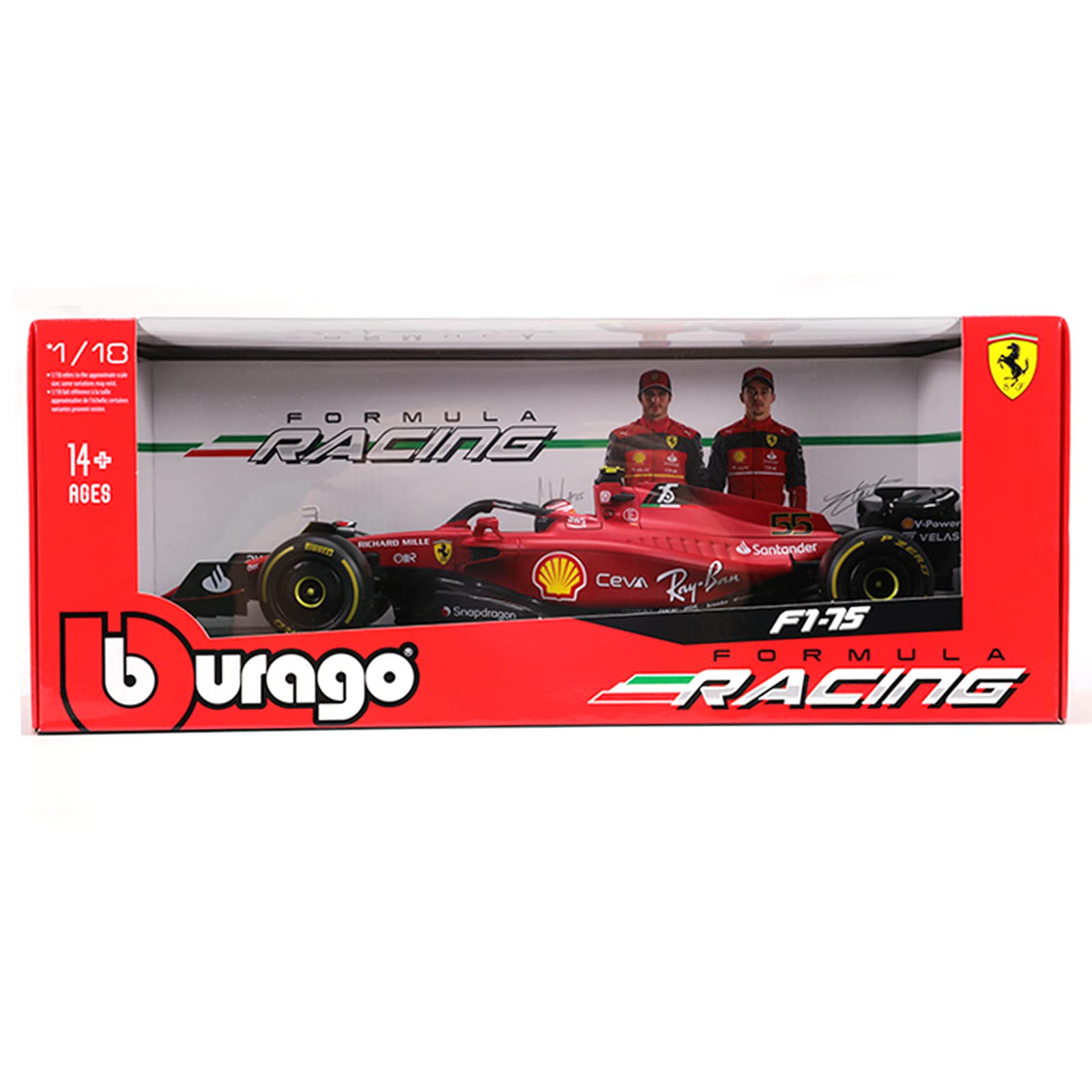 JODIYAAH Bburago 1/18 2022 F1 Scuderia Ferrari F1-75 #16 Charles Leclerc F1-75 #55 Carlos Sainz Alloy Luxury Vehicle Diecast Cars Model Toy Collection Gift (F1-75 #16 Hardcover) (1/18 F1-75 #16)