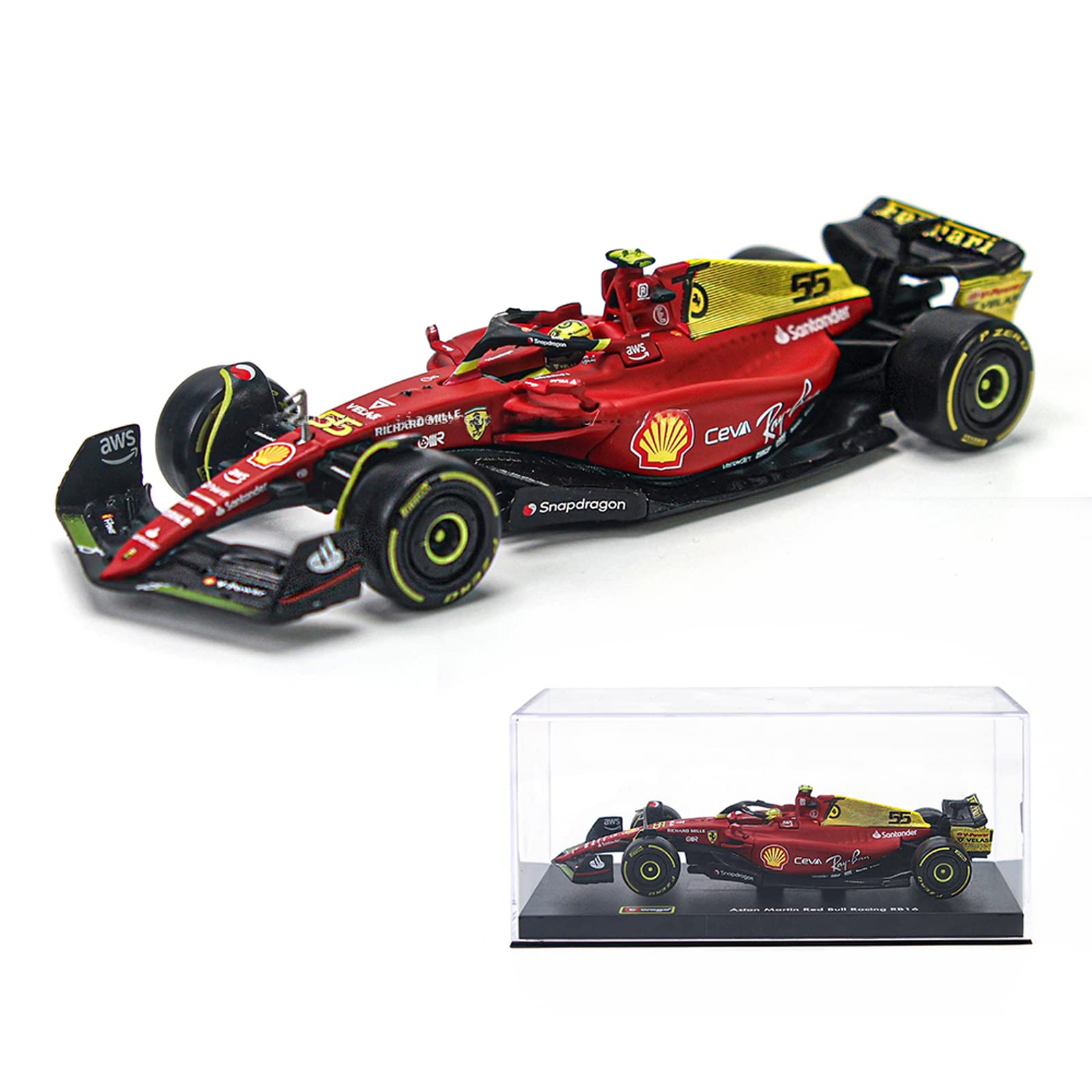 JODIYAAH Bburago 1/24 2022 F1-75 75th Anniversary Giallo Modena F1-75#55 Carlos Sainz Alloy Luxury Vehicle Diecast Cars Model Toy Collection Gift (1/24 F1-75 75th #55)