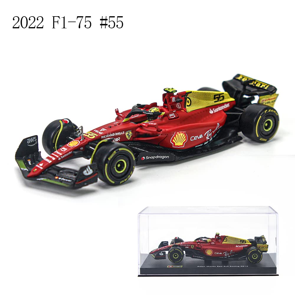 JODIYAAH Bburago 1/43 2022 F1-75 75th Anniversary Giallo Modena #16 Charles Leclerc F1-75#55 Carlos Sainz Alloy Luxury Vehicle Diecast Cars Model Toy Collection Gift (F1-75#55 Hardcover)