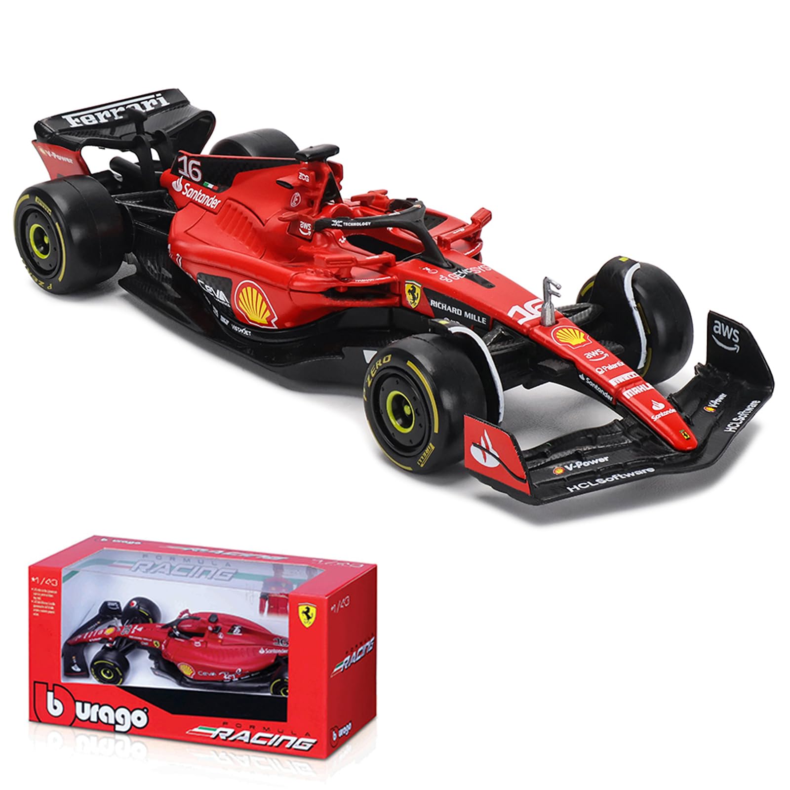 JODIYAAH Bburago 1/43 F1 2023 SF23 16# Charles Leclerc Scuderia Ferrari SF23 55# Carlos Sainz Alloy Car Die Cast Car Model Collection Gift (1/43 SF23 16#)