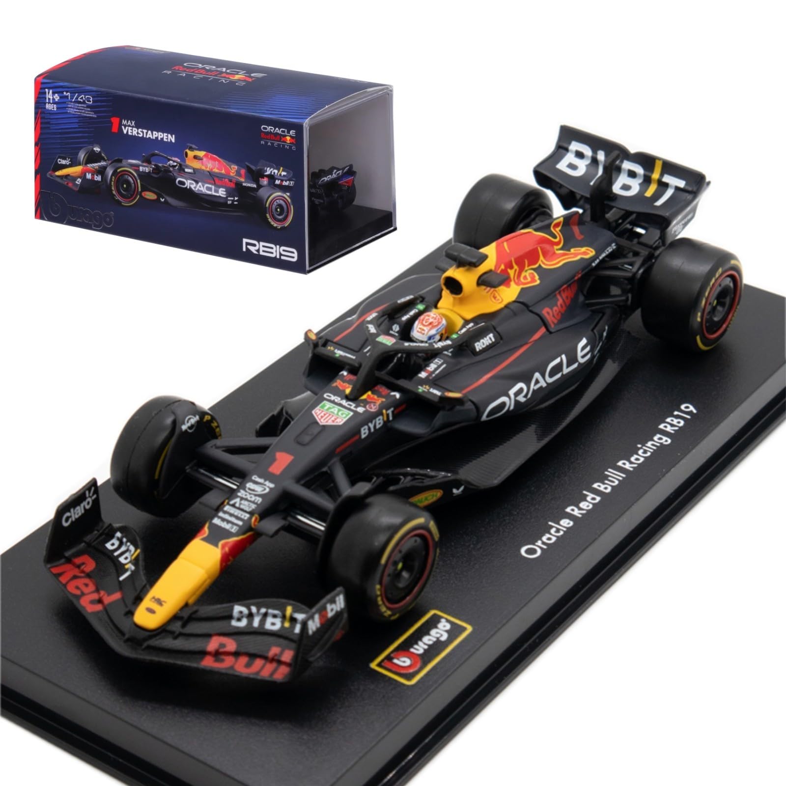 HTLNUZD Bburago 1:43 New 2023 F1Champion Racing F1RB19#1 Alloy Car Formula 1/43 NO.1 Verstappen for Red Bull Die cast Model Collection Gift (Acrylic Box Version RB19#1)