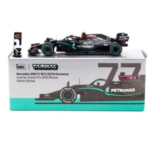 Tarmac Works 1:64 Scale Diecast Model Grand Prix Car Compatible with Mercedes Benz AMG W11 EQ Performance Valtteri Bottas (No.77 Winner Austrian GP 2020) in Black