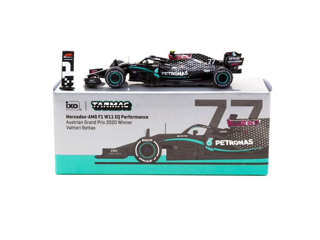 Tarmac Works 1:64 Scale Diecast Model Grand Prix Car Compatible with Mercedes Benz AMG W11 EQ Performance Valtteri Bottas (No.77 Winner Austrian GP 2020) in Black