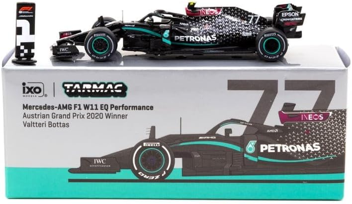 Tarmac Works 1:64 Scale Diecast Model Grand Prix Car Compatible with Mercedes Benz AMG W11 EQ Performance Valtteri Bottas (No.77 Winner Austrian GP 2020) in Black