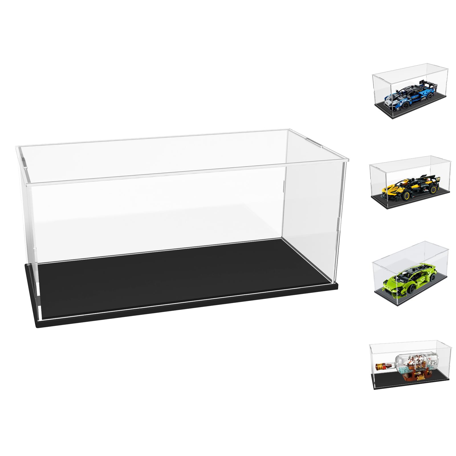 Choowin Acrylic Display Case for 1/15 Scale Diecast Car Model Car Thickened Clear Acrylic Display Box for Lego 42123 42151 92177 Countertop Display Case for Collectibles Dustproof Showcase(Black Base)