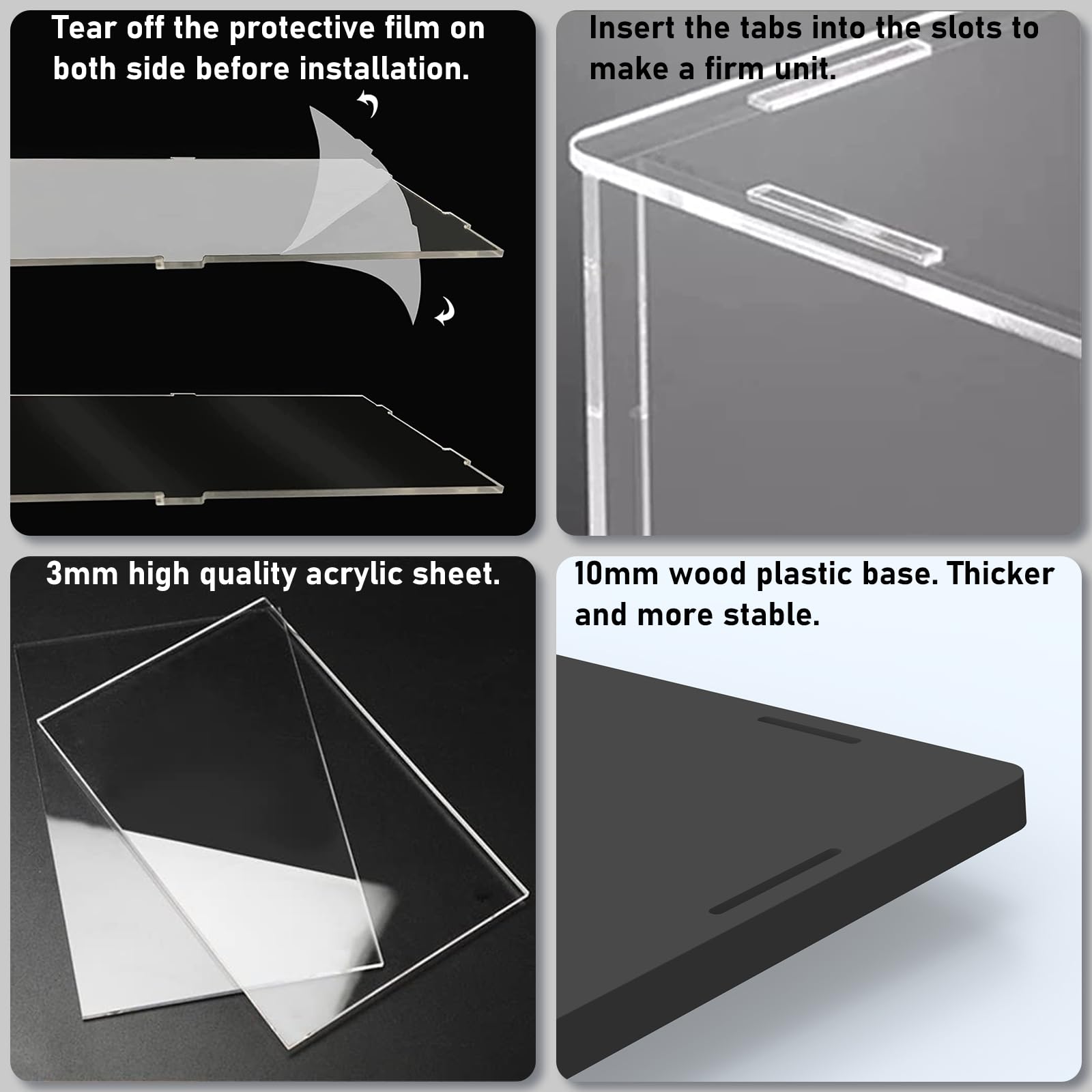 Choowin Acrylic Display Case for 1/15 Scale Diecast Car Model Car Thickened Clear Acrylic Display Box for Lego 42123 42151 92177 Countertop Display Case for Collectibles Dustproof Showcase(Black Base)