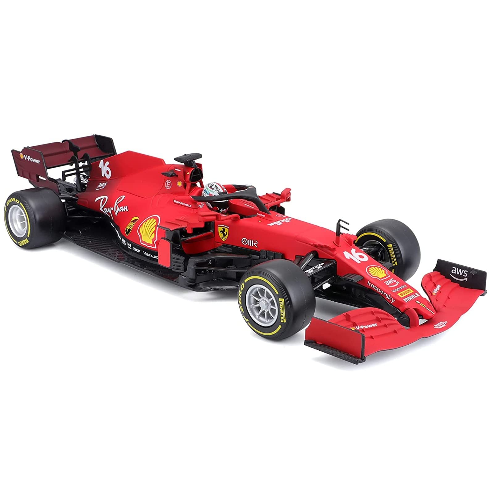 HTLNUZD 1:43 Bburago 2021 SF21 F1#16 Charles Leclerc 1/43 Static Simulation Diecast Alloy F1 Formula Collectible Toy Car Model (Hardcover SF21#16)